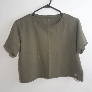 Guess Olive Green Crop Top - Crop Tee Women Short Sleeve Large